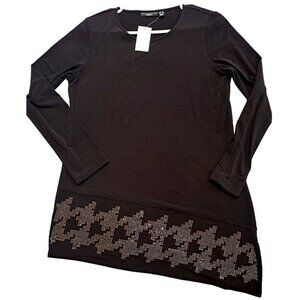 Susan Graver Artisan Woman's XS Black Long Sleeve Tunic Rhinestones New w/Tags